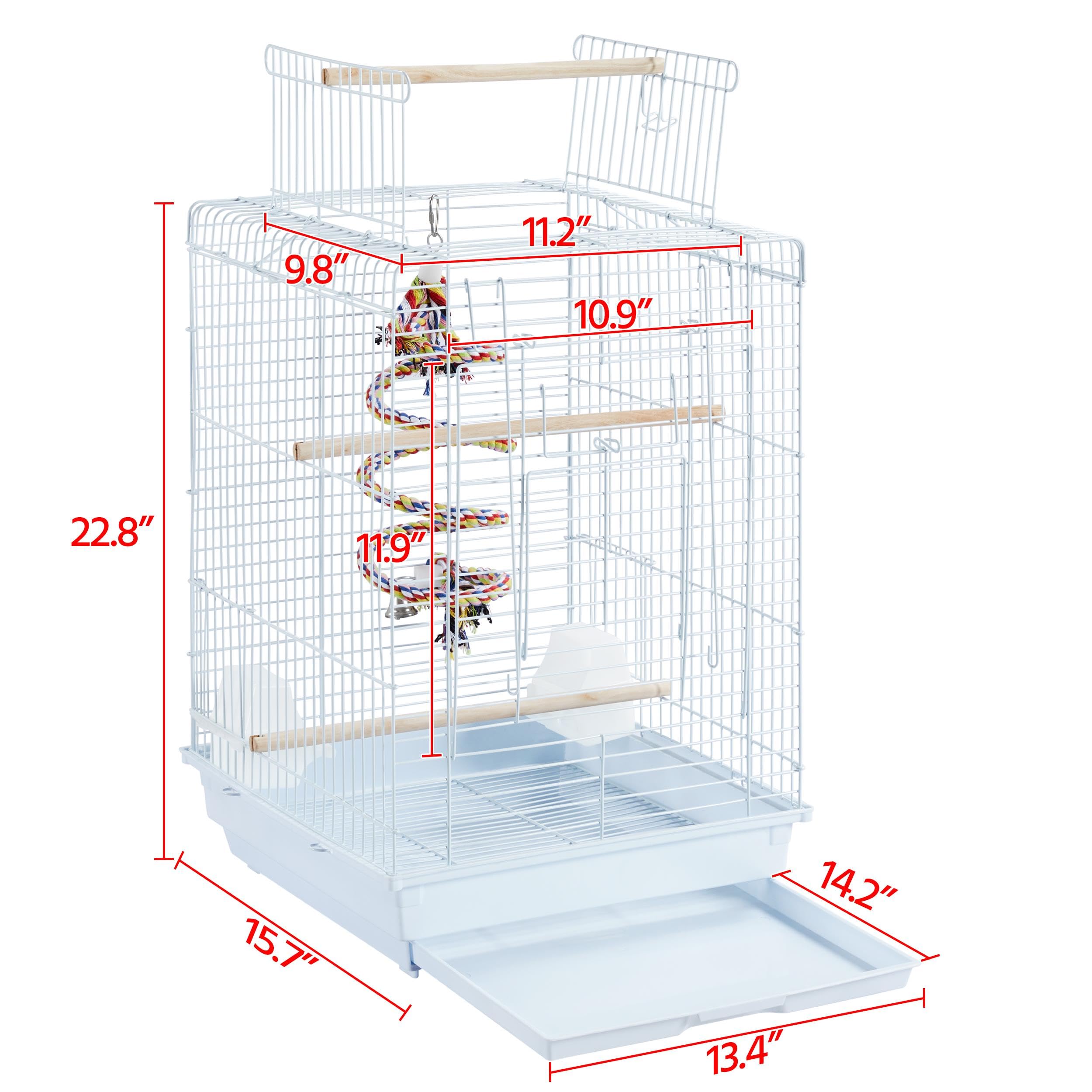 Yaheetech Open Play Top Travel Bird Cage for Conure Sun Parakeet Green Cheek Conure Lovebird Budgie Finch Canary, Small-Size Cag